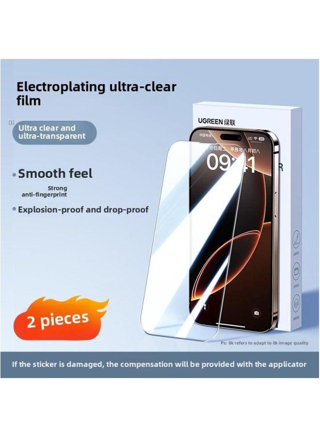 For Iphone13/16 Tempered Film Iphone 15Pro Max Mobile Phone 16Pro X Full Screen 14-Colour:[ultra-clear Electroplating Without Edges | Three Times Anti-fingerprint] 2 Pieces - Free Applicator + Compensation Damaged Stickers-Size:For 13 Pro  - Image 1