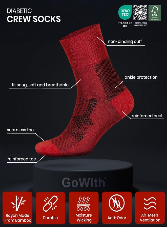 جويث جوارب GoWith لمرضى السكري من الرجال والنساء، جوارب طويلة لمرضى السكري، 5 أزواج مقاس 40-44، أحمر، مصنوعة من رايون الخيزران، جوارب غير ملحومة وغير ضاغطة، مقاس متوسط: 3065 - Image 4