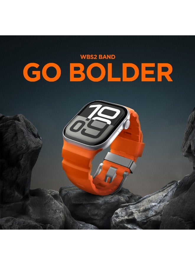 Spigen WBS2 Apple Watch Band for Apple Watch Ultra 3/2/1 49mm, Series 11/10 46mm, 9/8/7 45mm, SE3/SE2/SE/6/5/4 44mm, 3/2/1 42mm Durable Silicone Sport Strap - Orange - Image 2