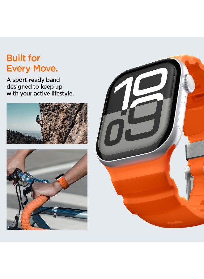 Spigen WBS2 Apple Watch Band for Apple Watch Ultra 3/2/1 49mm, Series 11/10 46mm, 9/8/7 45mm, SE3/SE2/SE/6/5/4 44mm, 3/2/1 42mm Durable Silicone Sport Strap - Orange - Image 4