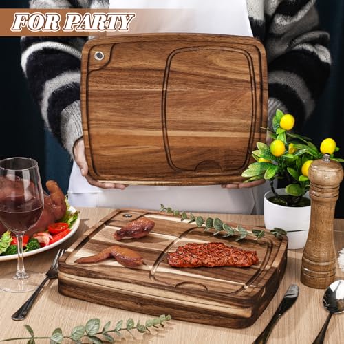 Uiifan طقم أطباق ستيك من Uiifan 4 قطع مع قناة عصير ولوح ستيك خشبي من الأكاسيا - Image 2