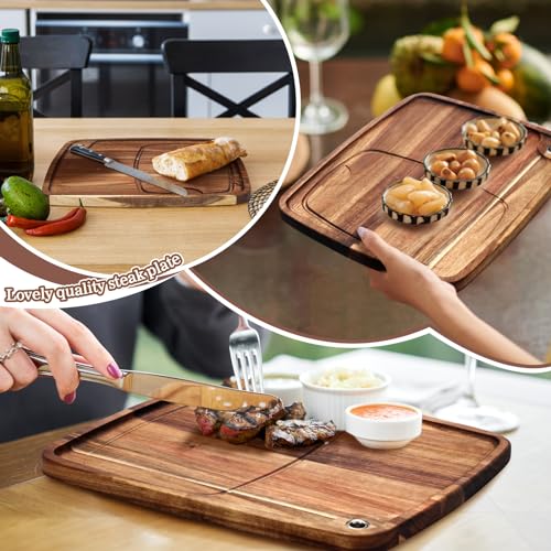 Uiifan طقم أطباق ستيك من Uiifan 4 قطع مع قناة عصير ولوح ستيك خشبي من الأكاسيا - Image 5