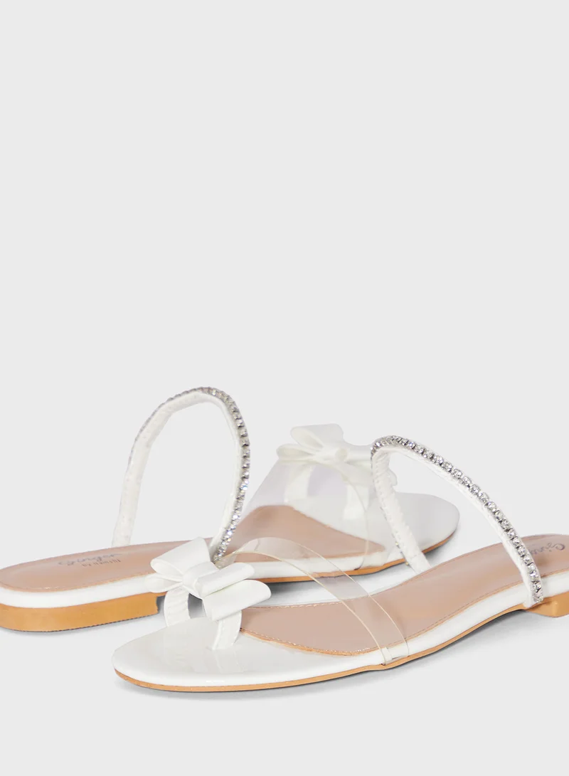 Ginger Diamante Bow Toe Post Flat Sandal