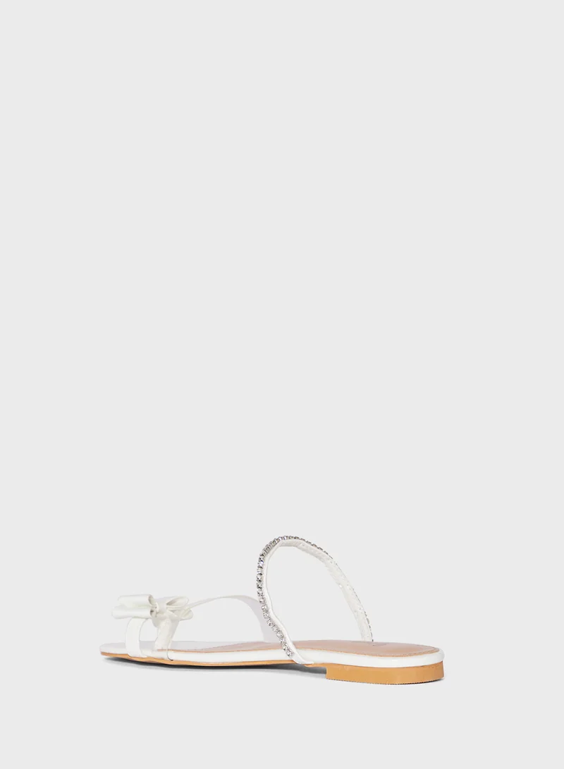 Ginger Diamante Bow Toe Post Flat Sandal