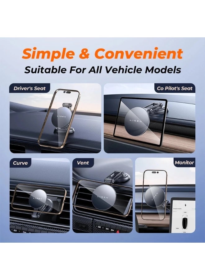 Lisen Magnetic Car Phone Mount 360° Rotatable Foldable Metal Holder Support 4 to 7 Inch for Android and iphone - Image 2
