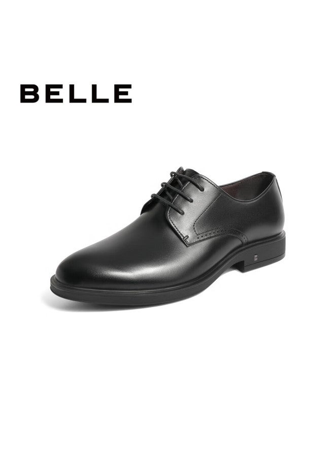 Belle Men's Shoes, Business Formal Leather Shoes, Casual Height-increasing Soft-soled Genuine Leather Shoes, 10503am0, Black-nailless Version, Size 41 - Image 1