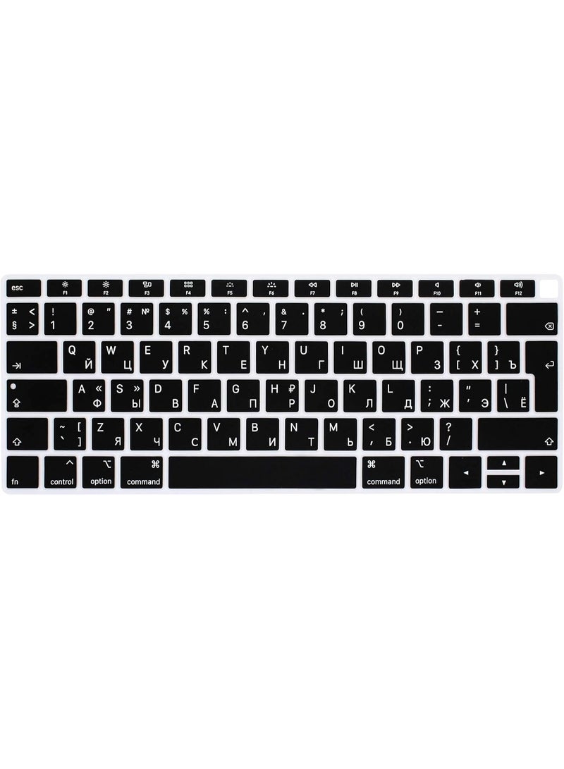 Russian Language Silicone Keyboard Cover for MacBook Air 13" (Retina, Touch ID, 2020–2018, A1932) – European/UK Layout Keyboard Protector, Ultra-Thin Soft Silicone Skin – Black - Image 1