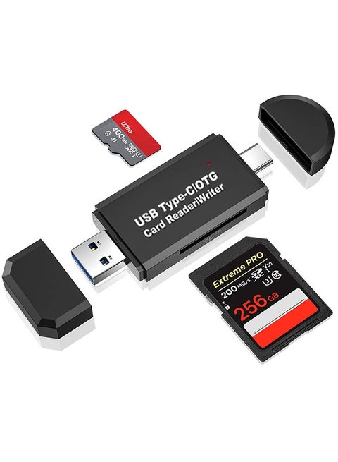 USB 3.0 SD and USB C Flash Memory Card Reader Dual Connector, Camera SD Card Adapter Converter for SDXC SDHC SD MMC TF RS- MMC Micro SDCard and UHS-I Cards Windows Smartphone Computer Laptop (black)