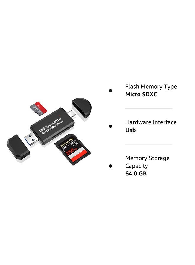 USB 3.0 SD and USB C Flash Memory Card Reader Dual Connector, Camera SD Card Adapter Converter for SDXC SDHC SD MMC TF RS- MMC Micro SDCard and UHS-I Cards Windows Smartphone Computer Laptop (black)