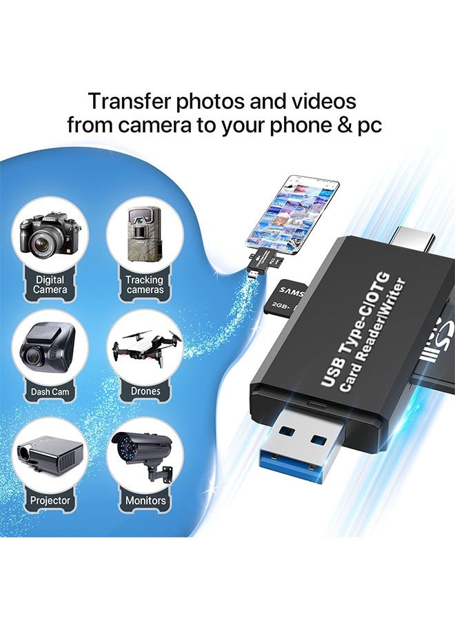 USB 3.0 SD and USB C Flash Memory Card Reader Dual Connector, Camera SD Card Adapter Converter for SDXC SDHC SD MMC TF RS- MMC Micro SDCard and UHS-I Cards Windows Smartphone Computer Laptop (black)