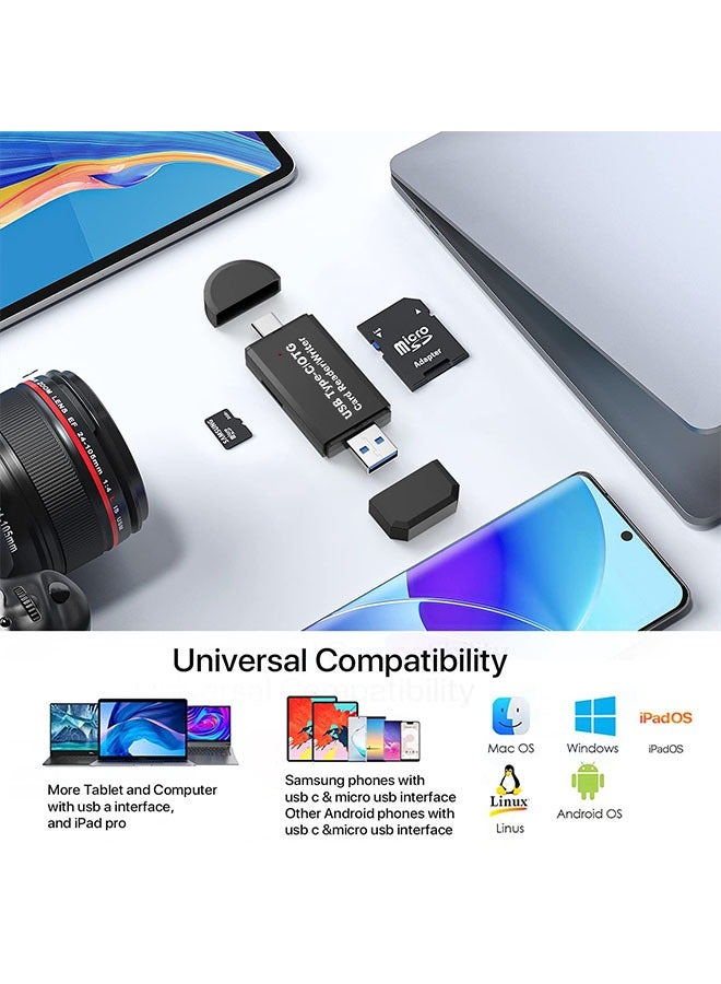 USB 3.0 SD and USB C Flash Memory Card Reader Dual Connector, Camera SD Card Adapter Converter for SDXC SDHC SD MMC TF RS- MMC Micro SDCard and UHS-I Cards Windows Smartphone Computer Laptop (black)