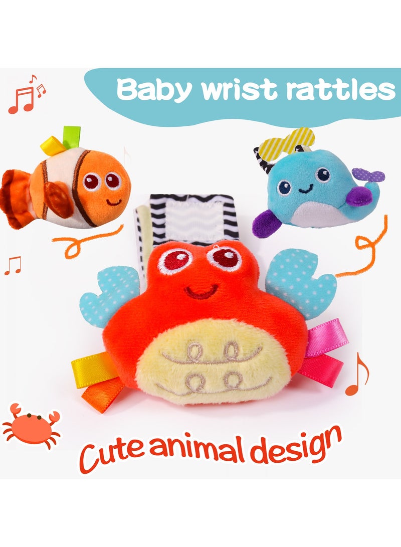 Baby Ocean Theme Wrist Rattles and Foot Socks 4-Piece Set, Soft Animal Wrist Bands u0026 Rattle Socks Toys with Bell, Newborn Gift for Infants - Image 3