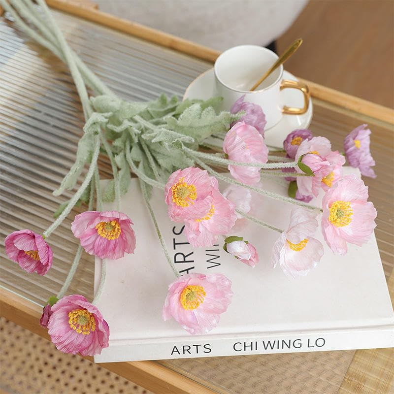 CURATED CART Artificial Poppy Flowers 70cm Silk Stems 2PCS with 4 Heads Real Touch Latex Fake Flowers for Home Decor Wedding Centerpieces Table Arrangement Party Decorations (Purple) (No Vase) - Image 3