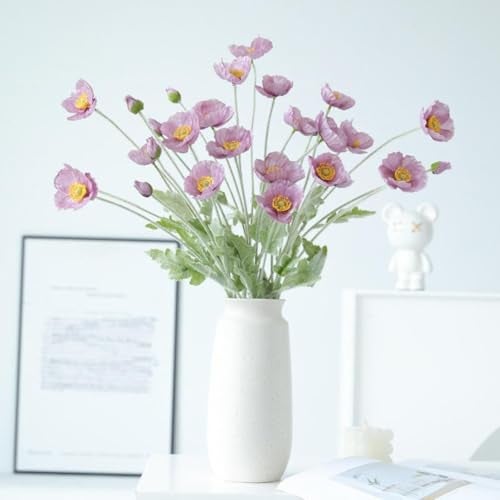 CURATED CART Artificial Poppy Flowers 70cm Silk Stems 2PCS with 4 Heads Real Touch Latex Fake Flowers for Home Decor Wedding Centerpieces Table Arrangement Party Decorations (Purple) (No Vase) - Image 1