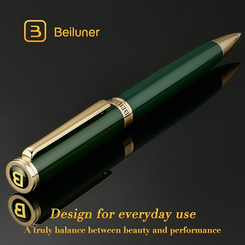 BEILUNER Luxury Gel Pen with 24K Gold Finish, Green Piano Lacquer, Luxury Grade Craftsmanship, Fancy Pen Gift Set for Men and Women, Graduation Gift, Executive, Office, Retractable, Nice Pen Set - Image 2