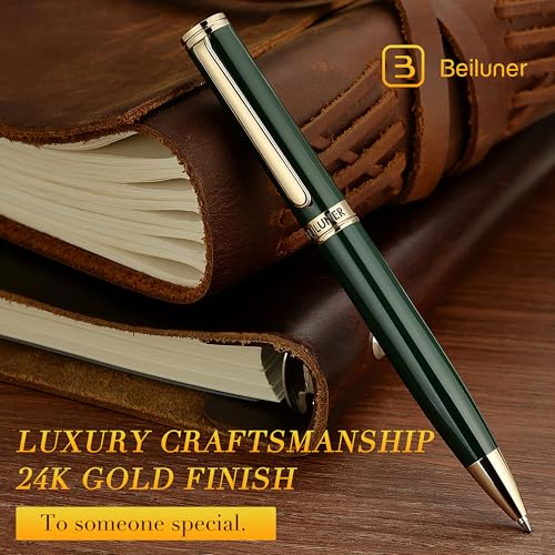 BEILUNER Luxury Gel Pen with 24K Gold Finish, Green Piano Lacquer, Luxury Grade Craftsmanship, Fancy Pen Gift Set for Men and Women, Graduation Gift, Executive, Office, Retractable, Nice Pen Set - Image 3
