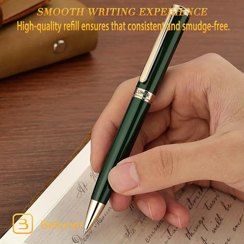 BEILUNER Luxury Gel Pen with 24K Gold Finish, Green Piano Lacquer, Luxury Grade Craftsmanship, Fancy Pen Gift Set for Men and Women, Graduation Gift, Executive, Office, Retractable, Nice Pen Set - Image 4