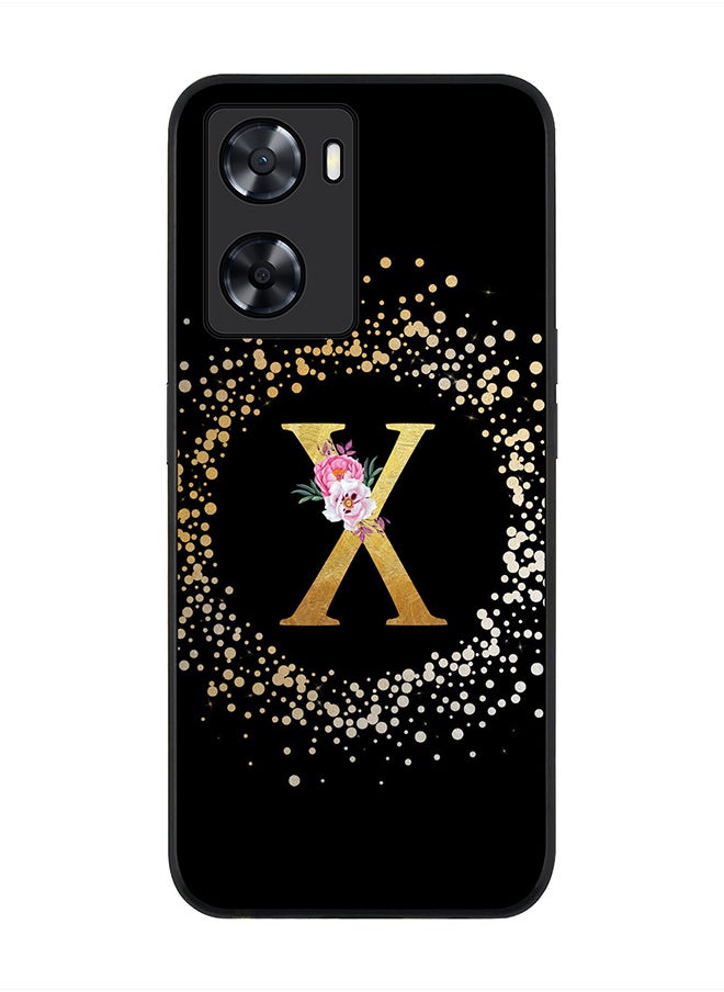 Stylizedd Rugged Black edge case for Oppo A57 4G, Slim fit Rubber Edges Thin Cover -  Custom Monogram Initial Letter Floral Pattern Alphabet - X  (Black )  - Image 1
