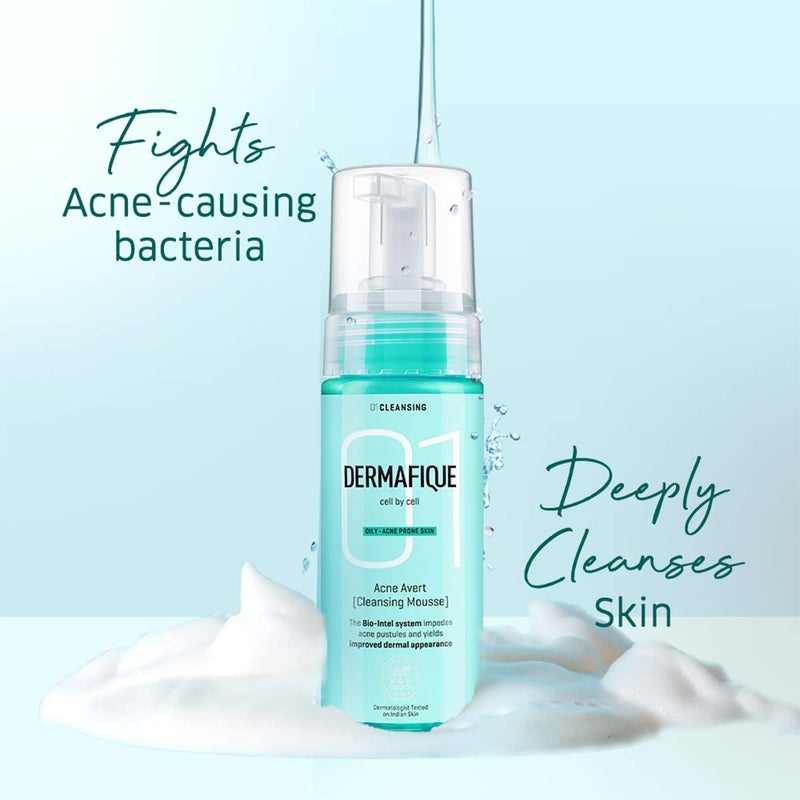 Dermafique Acne Avert Cleansing Mousse 150 ml for Acne Prone Skin Suits Oily and Dry Skin Foaming Face Wash with Salicylic acid Cleanses Pores and Clears Out Excess Sebum Paraben Free SLESfree Dermatologist Tested - Image 3