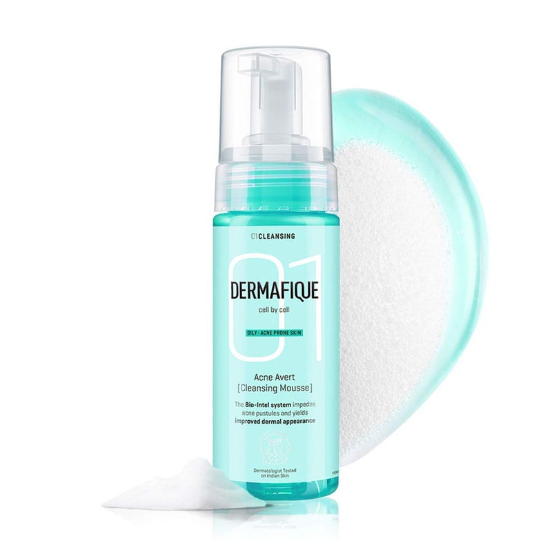 Dermafique Acne Avert Cleansing Mousse 150 ml for Acne Prone Skin Suits Oily and Dry Skin Foaming Face Wash with Salicylic acid Cleanses Pores and Clears Out Excess Sebum Paraben Free SLESfree Dermatologist Tested - Image 1