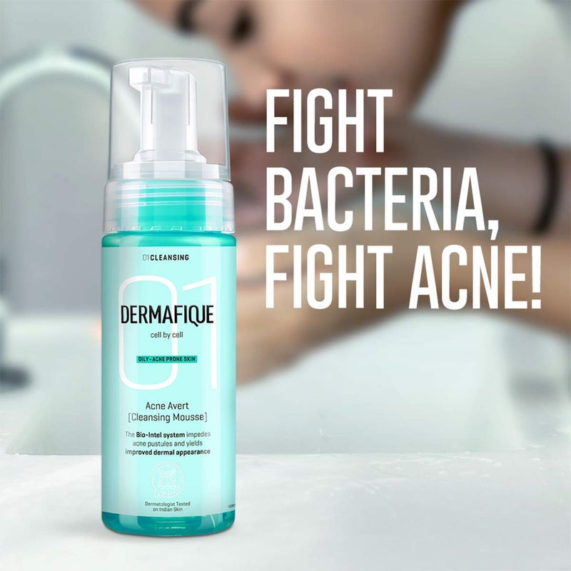 Dermafique Acne Avert Cleansing Mousse 150 ml for Acne Prone Skin Suits Oily and Dry Skin Foaming Face Wash with Salicylic acid Cleanses Pores and Clears Out Excess Sebum Paraben Free SLESfree Dermatologist Tested - Image 2