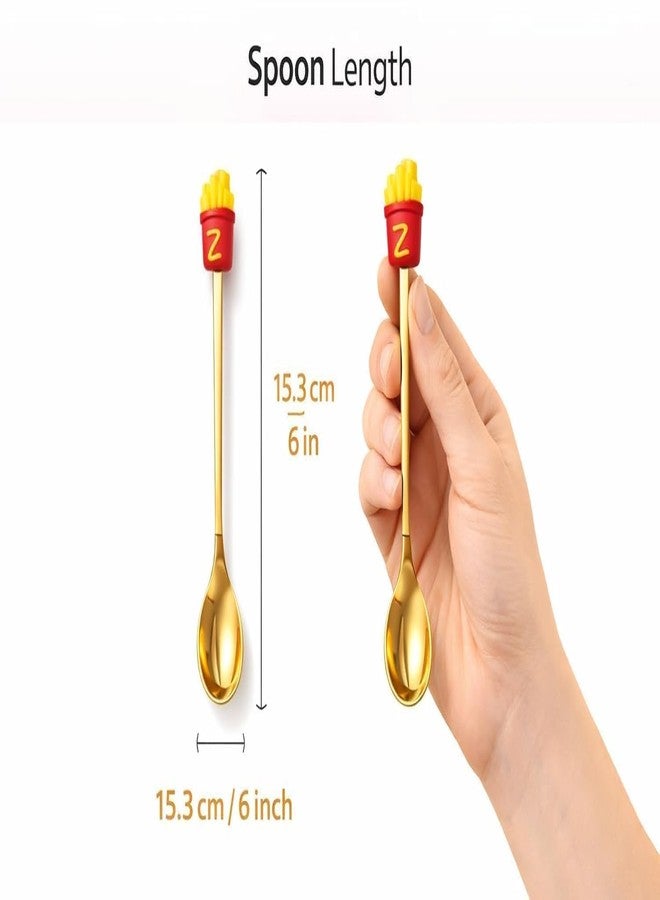 Teraabliss 6 PCS Dessert Spoon Set with Cute Food Design Handles – Premium Gold Stainless Steel Coffee & Ice Cream Spoons Gift Box Pack, Dessert & Party Use Cute Kitchen Spoon Set for Kids, Tea, - Image 3