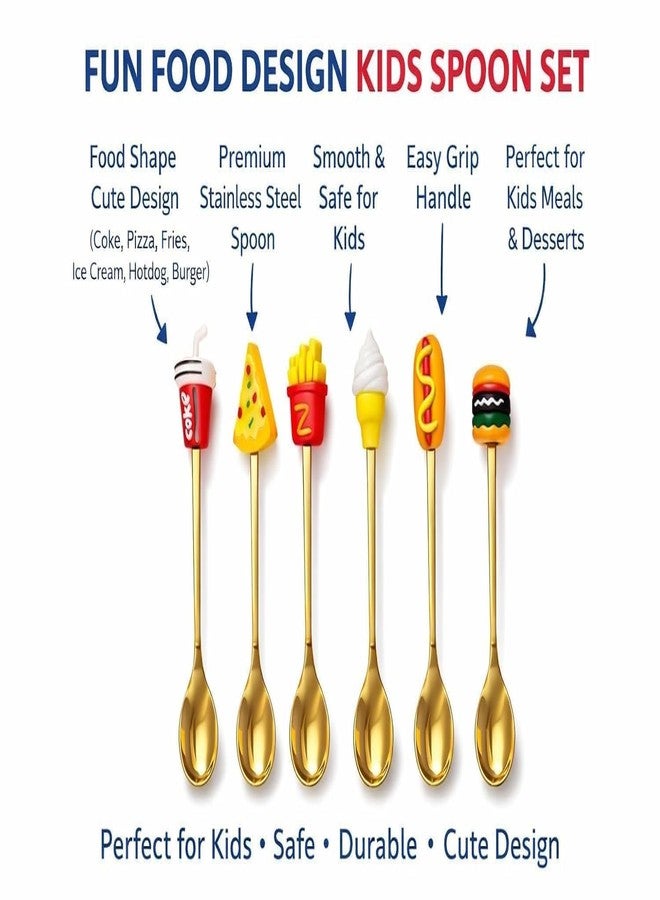 Teraabliss 6 PCS Dessert Spoon Set with Cute Food Design Handles – Premium Gold Stainless Steel Coffee & Ice Cream Spoons Gift Box Pack, Dessert & Party Use Cute Kitchen Spoon Set for Kids, Tea, - Image 4