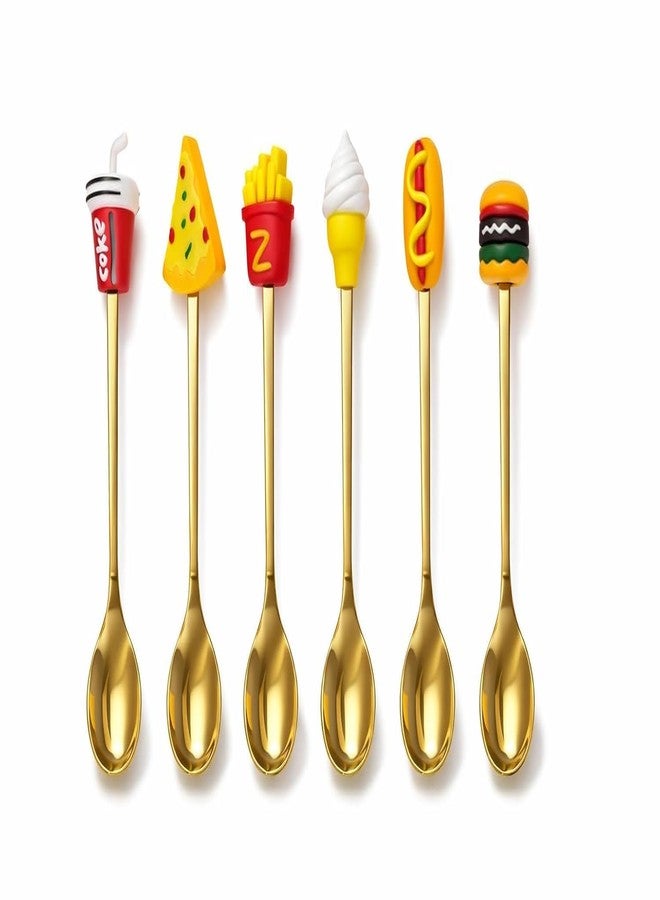 Teraabliss 6 PCS Dessert Spoon Set with Cute Food Design Handles – Premium Gold Stainless Steel Coffee & Ice Cream Spoons Gift Box Pack, Dessert & Party Use Cute Kitchen Spoon Set for Kids, Tea, - Image 1