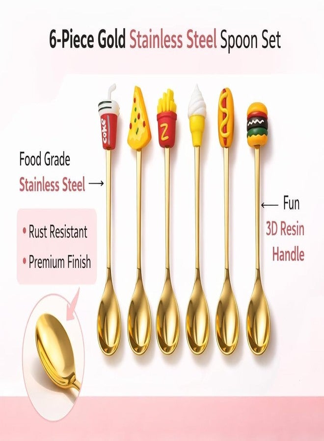 Teraabliss 6 PCS Dessert Spoon Set with Cute Food Design Handles – Premium Gold Stainless Steel Coffee & Ice Cream Spoons Gift Box Pack, Dessert & Party Use Cute Kitchen Spoon Set for Kids, Tea, - Image 5
