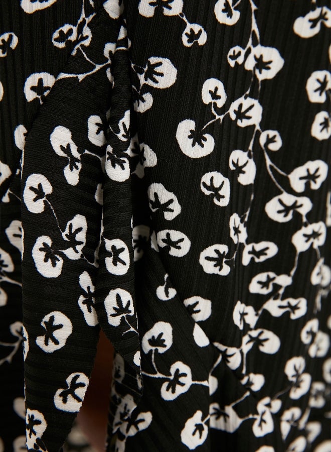 trendyol Black Printed High Waist Midi Stretchy Knitted Skirt with Gather Detail and Flounce TWOSS21ET0029 - Image 4