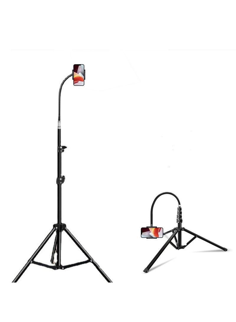 Tall Phone Tripod  Selfie Stick, 170cm Flexible Heavy Duty Metal iPhone Tripod Stand, Gooseneck Overhead Tripod for iPhone 15 14 13 Pro Max / 13 Pro / 13 12 11, Android Cell Phone (Black) - Image 1