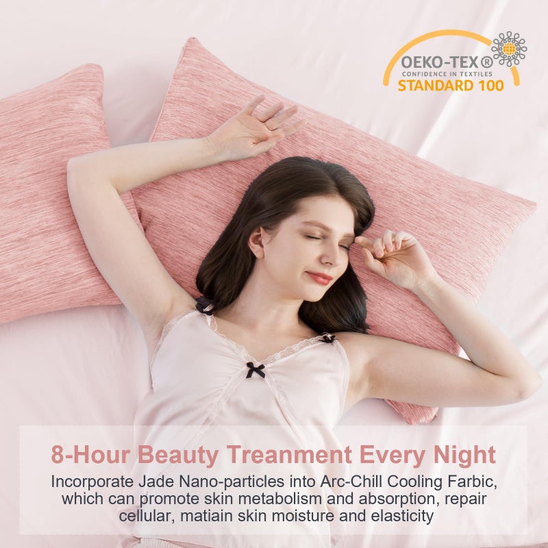 Elegear Cooling Pillow Cases for Hot Sleepers, Japanese Q-Max 0.45 Cooling Pillowcases, Both Sides[Cooling/Cotton], Breathable Soft Pillowcase for Hair and Skin, Set of 2-Pink (Standard (20" x 26")) - Image 5