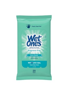 Wet Ones Wet Ones Wipes for Hands & Face, 20 Count Travel Pack (Pack of 5) 100 Wipes Total (Sensitive) 