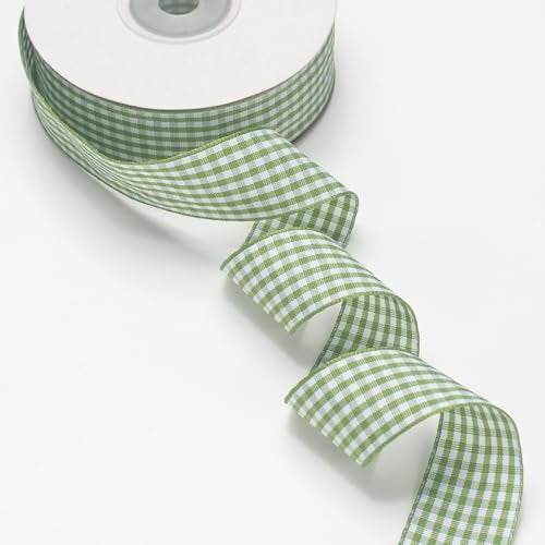 GHGMAO Moss Green and White Gingham Ribbon, Taffeta Plaid Ribbon 1 Inch x 25 Yards, Green Checkered Ribbons for Gift Wrapping, Picnic, DIY Crafts, Wreath, Wedding, Home Decor - Image 4