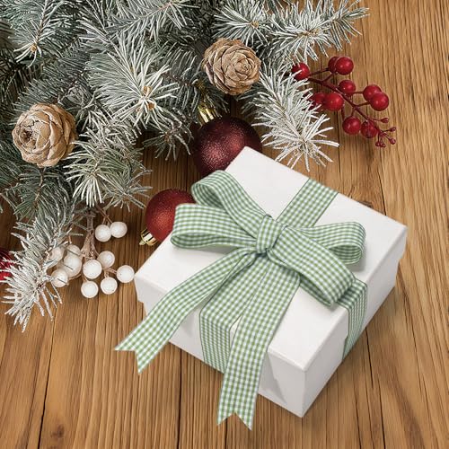 GHGMAO Moss Green and White Gingham Ribbon, Taffeta Plaid Ribbon 1 Inch x 25 Yards, Green Checkered Ribbons for Gift Wrapping, Picnic, DIY Crafts, Wreath, Wedding, Home Decor - Image 5
