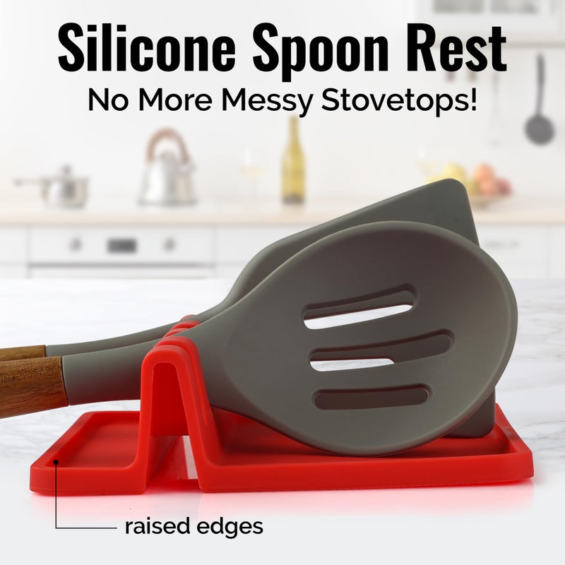 Zulay Kitchen Silicone Utensil Rest with Drip Pad for Multiple Utensils - BPA-Free, Heat-Resistant Spoon Rest & Spoon Holder for Stove Top - Kitchen Utensil Holder for Ladles & Tongs - Red - Image 2
