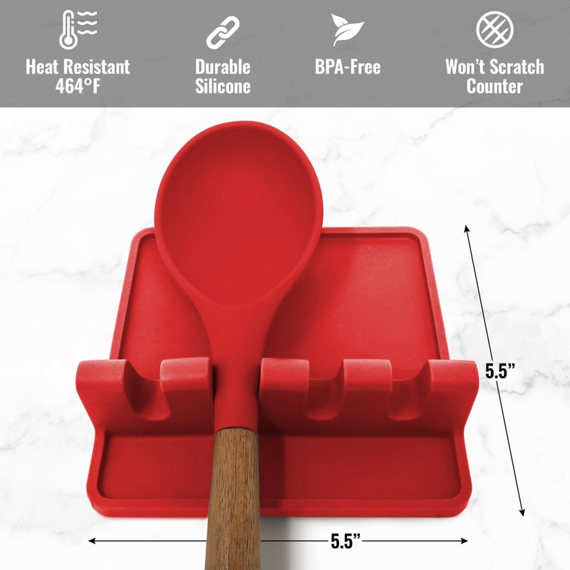Zulay Kitchen Silicone Utensil Rest with Drip Pad for Multiple Utensils - BPA-Free, Heat-Resistant Spoon Rest & Spoon Holder for Stove Top - Kitchen Utensil Holder for Ladles & Tongs - Red - Image 5