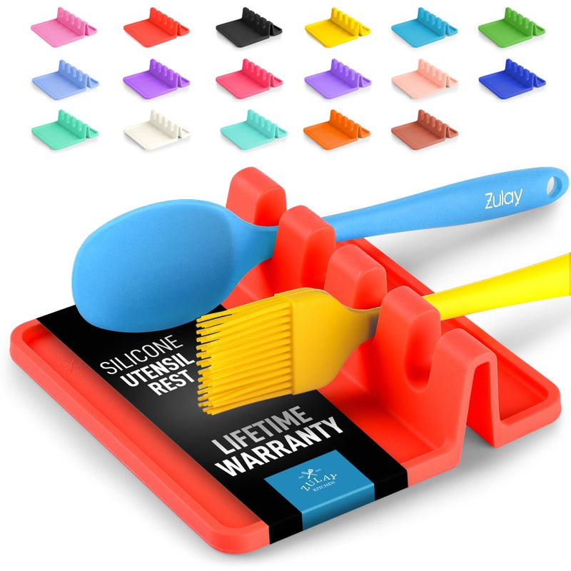 Zulay Kitchen Silicone Utensil Rest with Drip Pad for Multiple Utensils - BPA-Free, Heat-Resistant Spoon Rest & Spoon Holder for Stove Top - Kitchen Utensil Holder for Ladles & Tongs - Red - Image 1