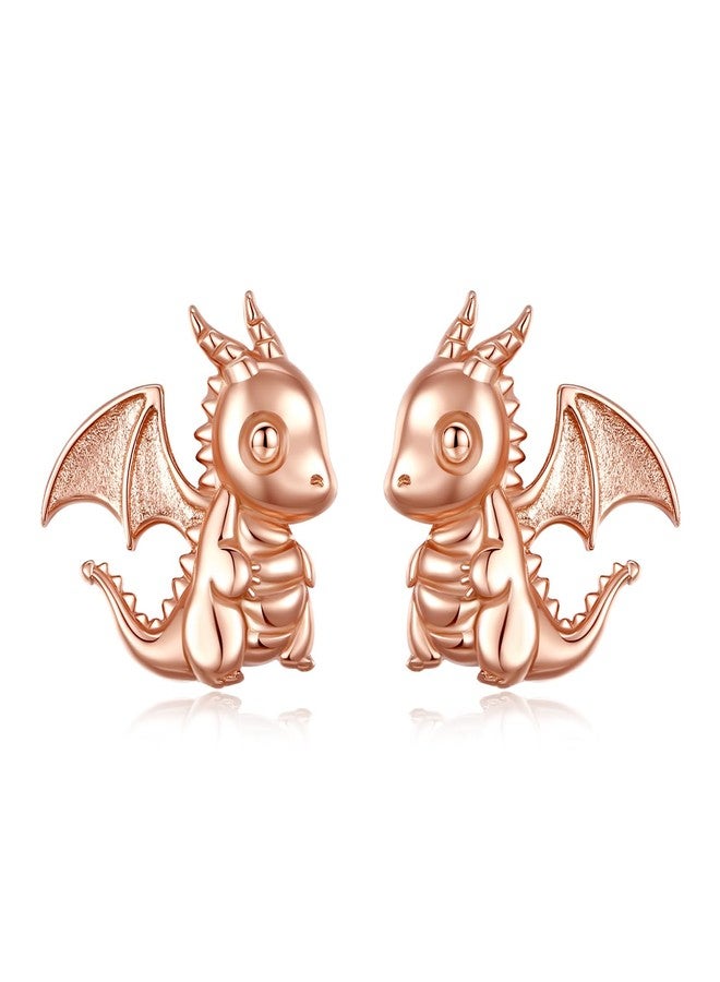 INFUSEU Cute Rose Gold Anime Dragon Stud Earrings for Women Teen Teenagers Fun Animal Cartoon Dinosaur Dino Ear Jewelry Unique Daughter Granddaughter Gifts - Image 1