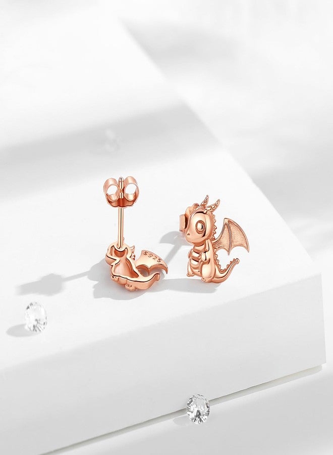 INFUSEU Cute Rose Gold Anime Dragon Stud Earrings for Women Teen Teenagers Fun Animal Cartoon Dinosaur Dino Ear Jewelry Unique Daughter Granddaughter Gifts - Image 2