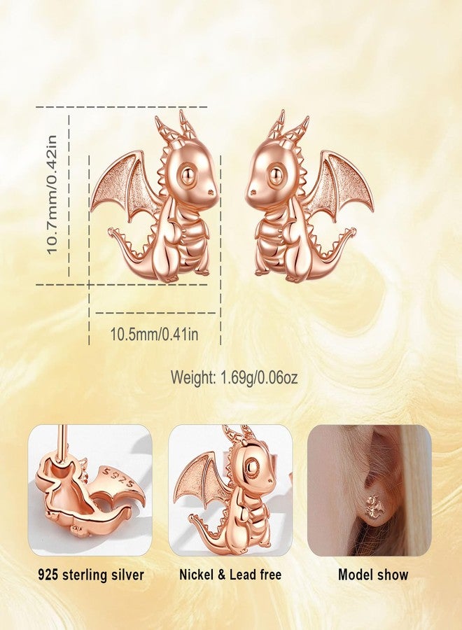 INFUSEU Cute Rose Gold Anime Dragon Stud Earrings for Women Teen Teenagers Fun Animal Cartoon Dinosaur Dino Ear Jewelry Unique Daughter Granddaughter Gifts - Image 5