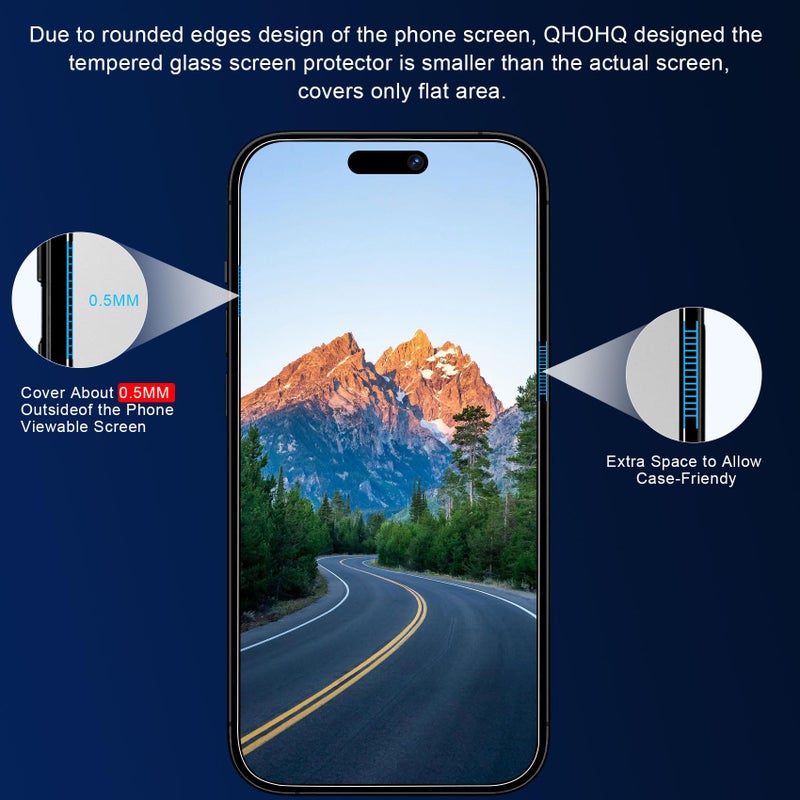 QHOHQ 3 Pack Screen Protector for iPhone 15 [6.1 Inch] with 3 Pack Camera Lens Protector, Tempered Glass Film, HD Clear, 9H Hardness, No Bubbles, Case Friendly - Image 3