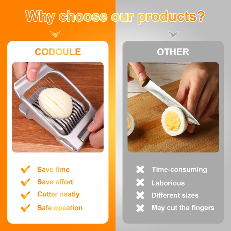 Codoule Egg Slicer for Hard Boiled Eggs Egg Cutter Strawberry Slicer Heavy Duty Aluminium Tomato Slicer Stainless Steel Wire Multipurpose Egg Slicer Dicer for Soft Fruit Mushroom Home Use - Image 2