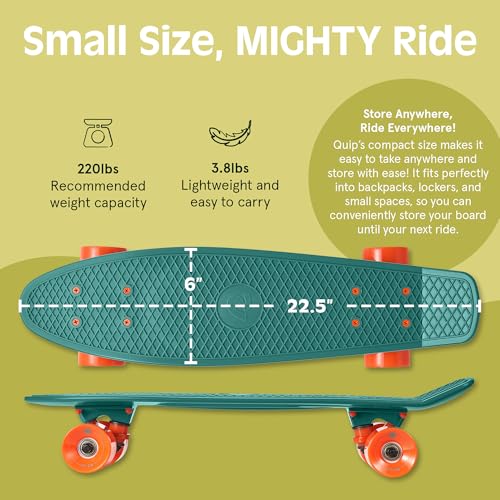 Retrospec Quip Mini Cruiser Adult Skateboard 225in Compact Board with ABEC7 Bearings PU Wheels Waffle Grip Deck for Smooth Riding Portable 5lb Design - Image 3