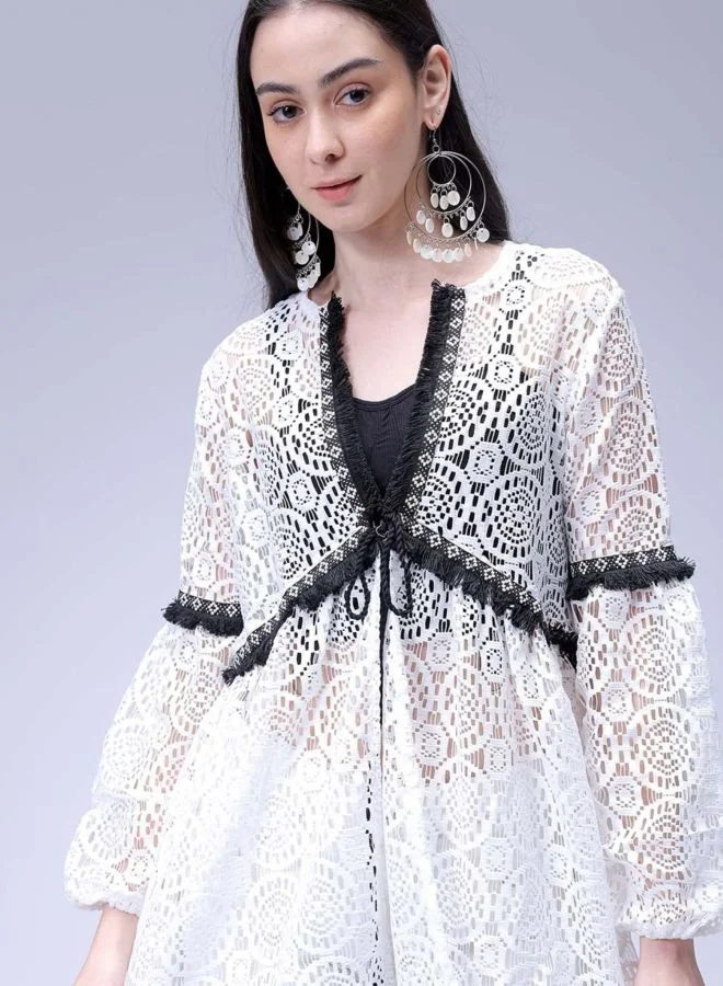 Freehand  Women Relaxed Fit Geometric Printed V-Neck Long Sleeve Tiered Dress for Women | Best Price UAE