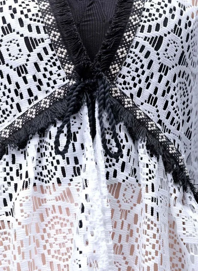 Freehand  Women Relaxed Fit Geometric Printed V-Neck Long Sleeve Tiered Dress for Women | Best Price UAE