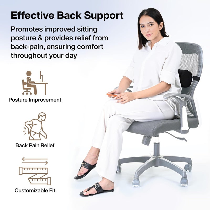 FOVERA Lumbar Support Roll for Back Pain Relief Versatile Cushion for Office Car and Travel with Adjustable Strap Provides Ideal Lumbar Back Support Posture Correction Regular - Image 2