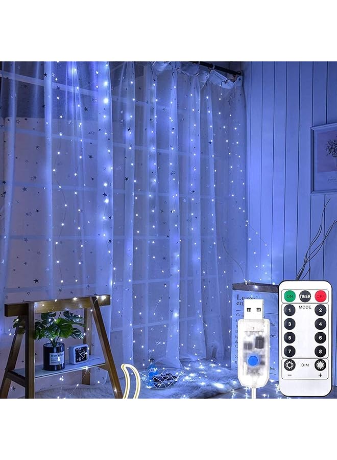 The Bros أضواء الستائر، 300LED 3×3م أضواء ستائر مقاومة للماء مع تحكم عن بعد يعمل بالطاقة USB، أضواء خيط الستائر مع 8 أوضاع إضاءة، أضواء خيط الستائر الخيالية لغرفة النوم، الزفاف، ديكورات المنزل - Image 1