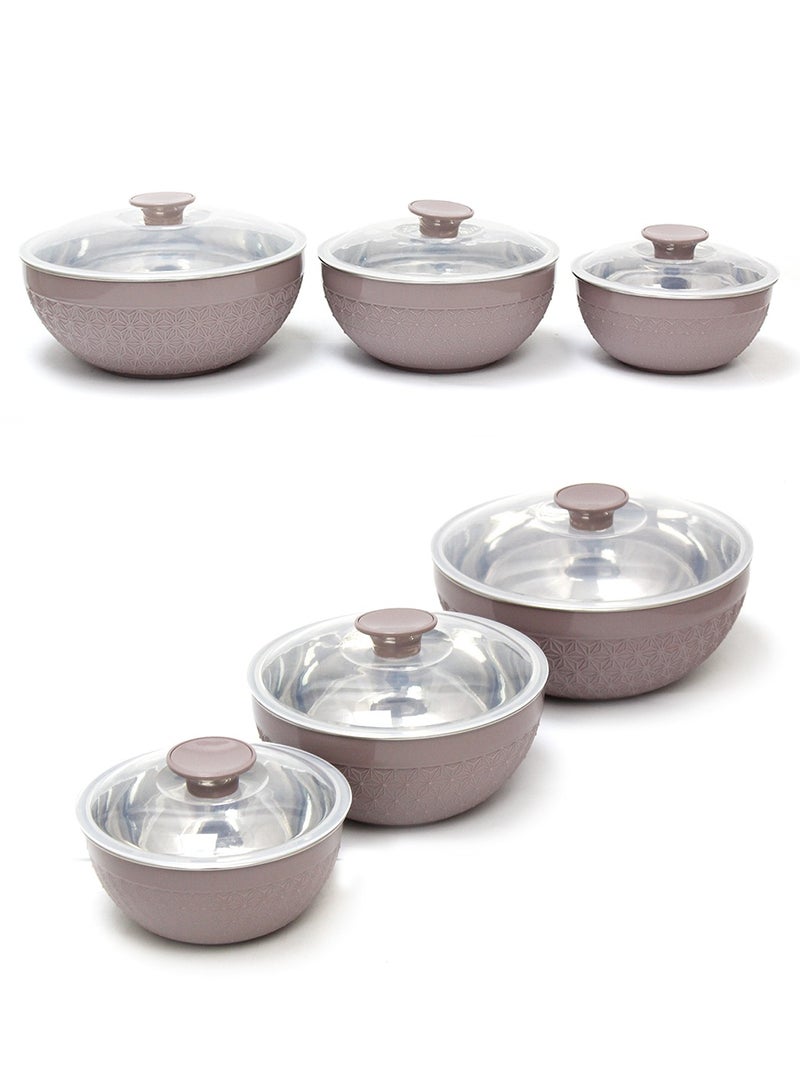 Adore 3pc Mixing Bowl Set Insulated Stainless Steel Inner Durable Plastic Outer with Lid & Knob 600ML,1200ML,1800ML - Beige