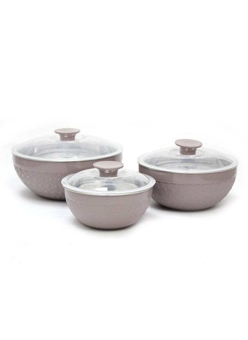 AXIS Adore 3pc Mixing Bowl Set Insulated Stainless Steel Inner Durable Plastic Outer with Lid & Knob 600ML,1200ML,1800ML - Beige  - Image 5